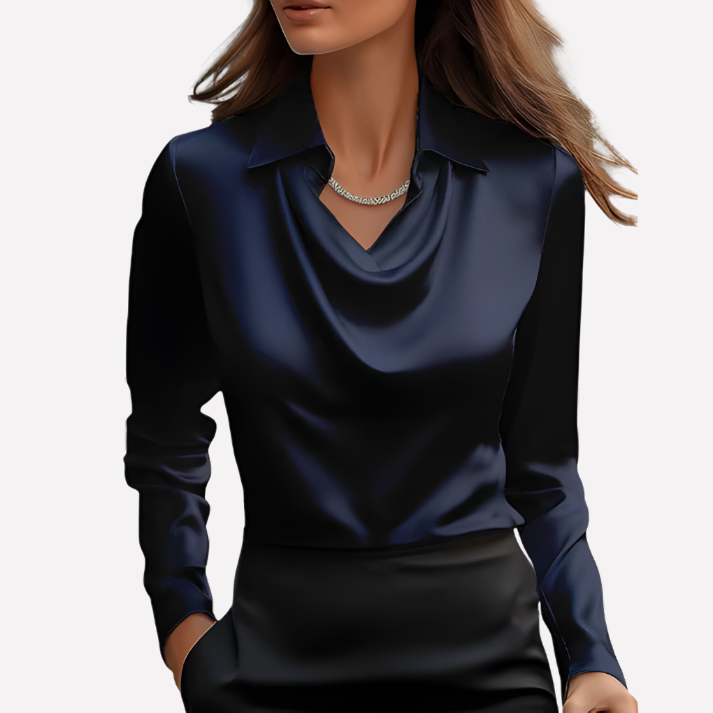 Women’s Satin Blouse with Draped Collar 2