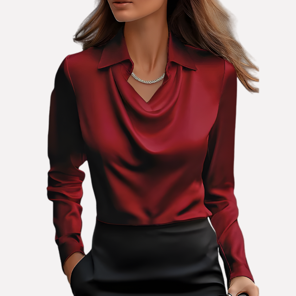 Women’s Satin Blouse with Draped Collar 3