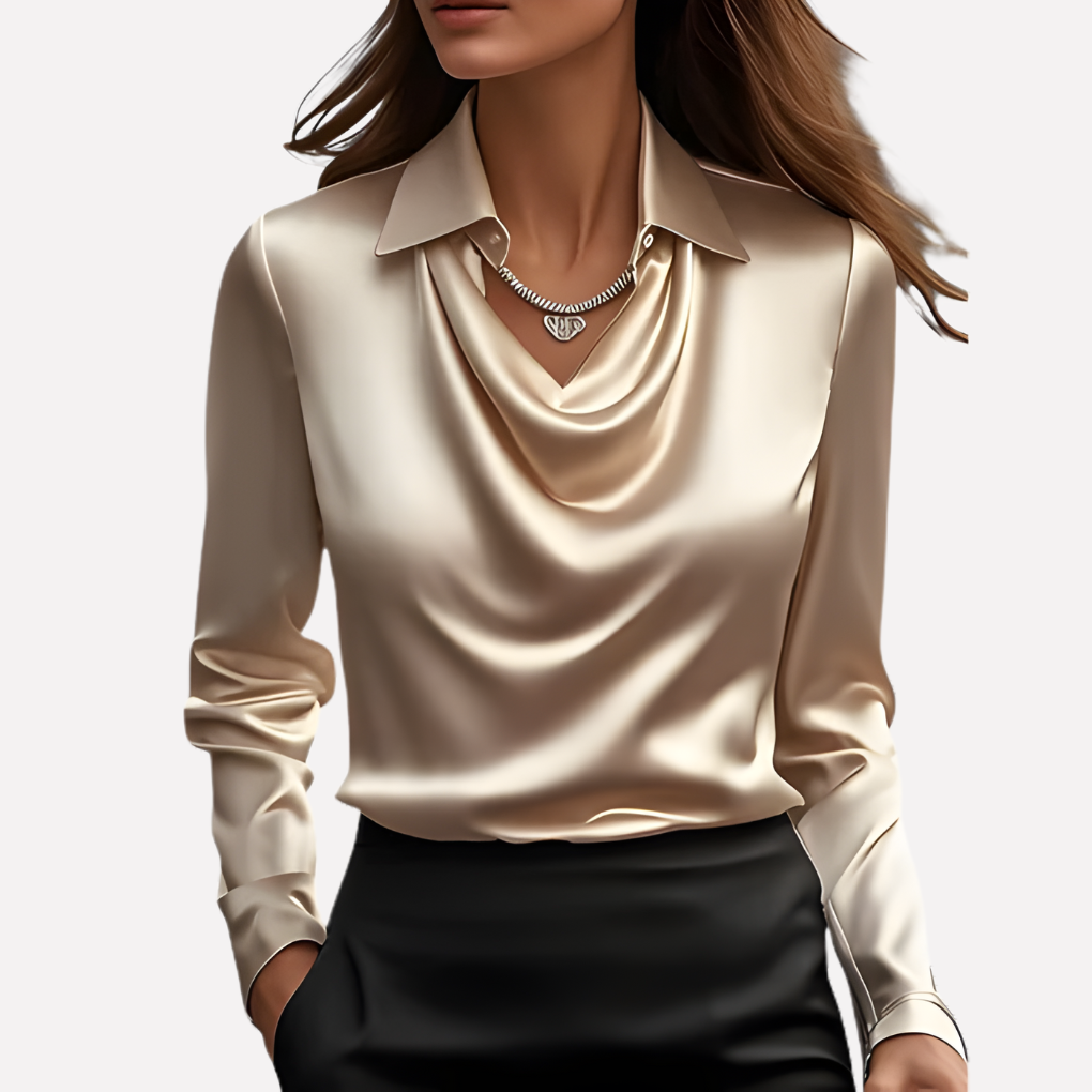 Women’s Satin Blouse with Draped Collar 4
