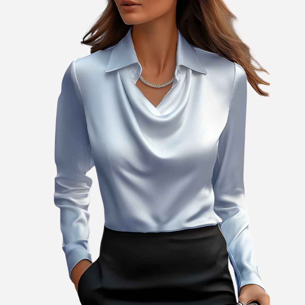 Women’s Satin Blouse with Draped Collar 5