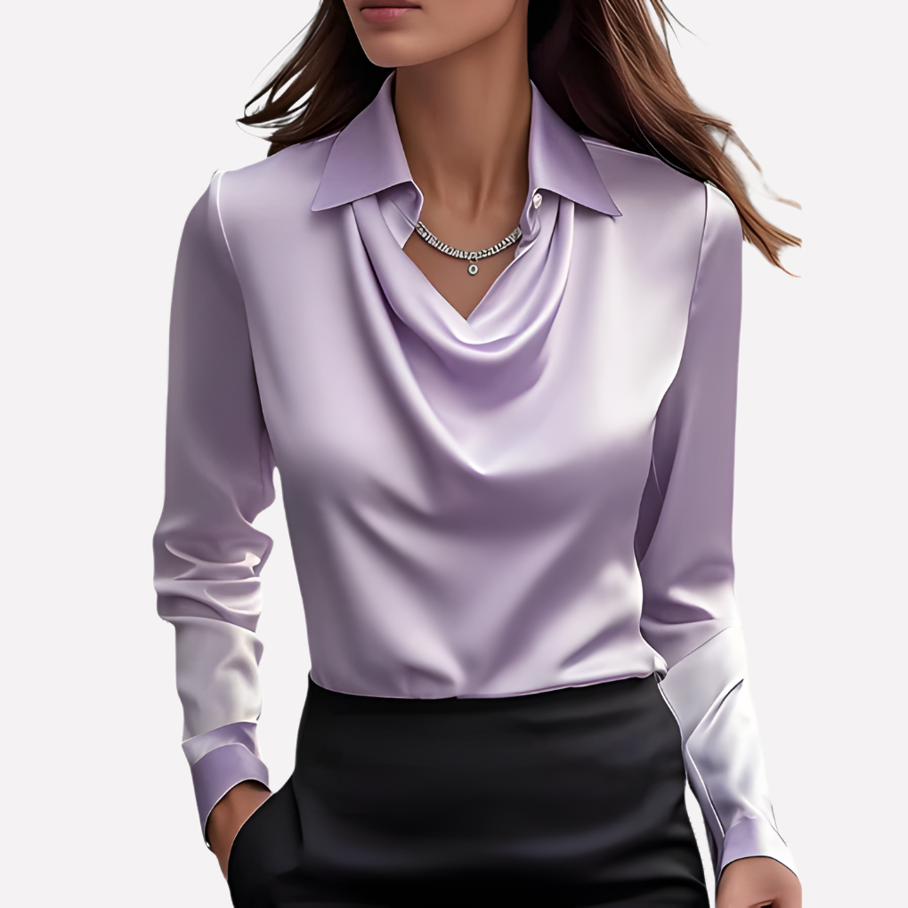 Women’s Satin Blouse with Draped Collar 6