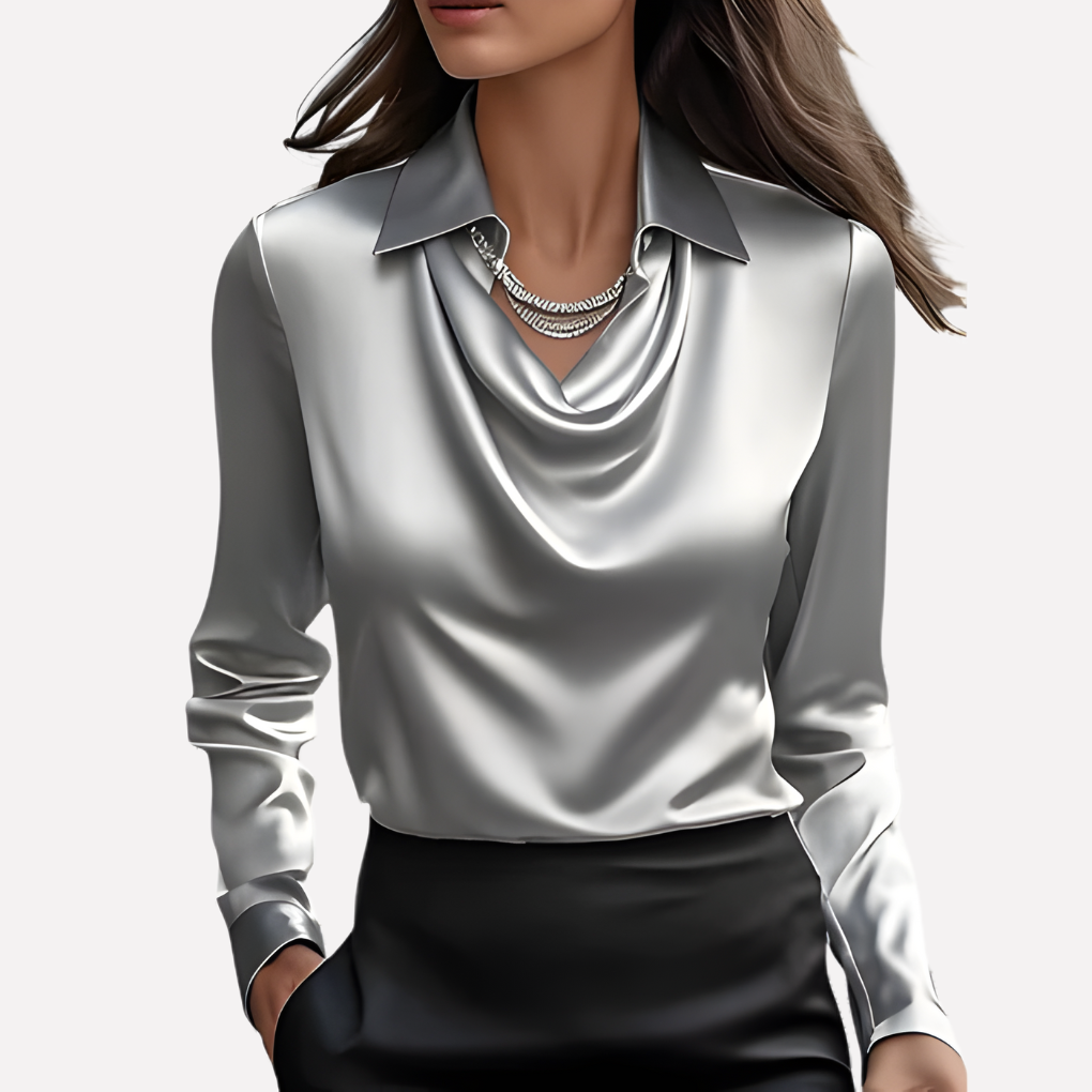 Women’s Satin Blouse with Draped Collar 7