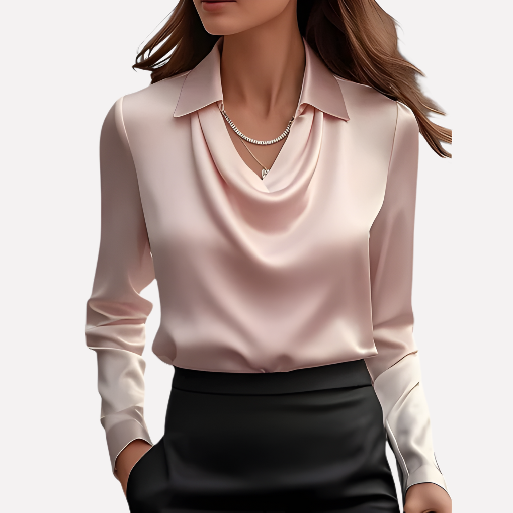 Women’s Satin Blouse with Draped Collar 8
