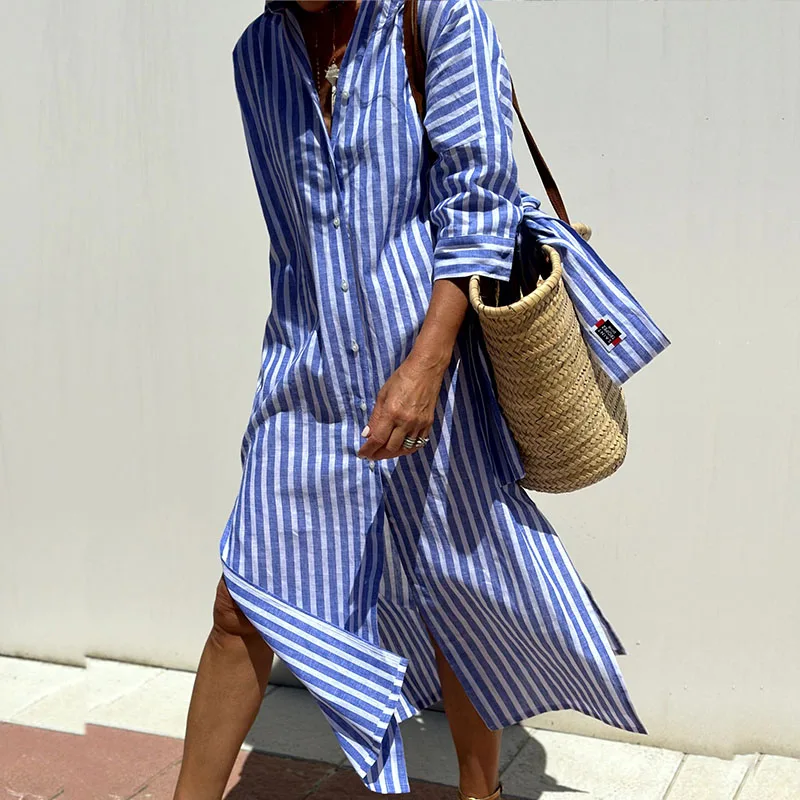 Women’s Shirt Dress Summer Lightweight Breathable Cotton Relaxed Fit Stylish Versatile Midi Outfit 1