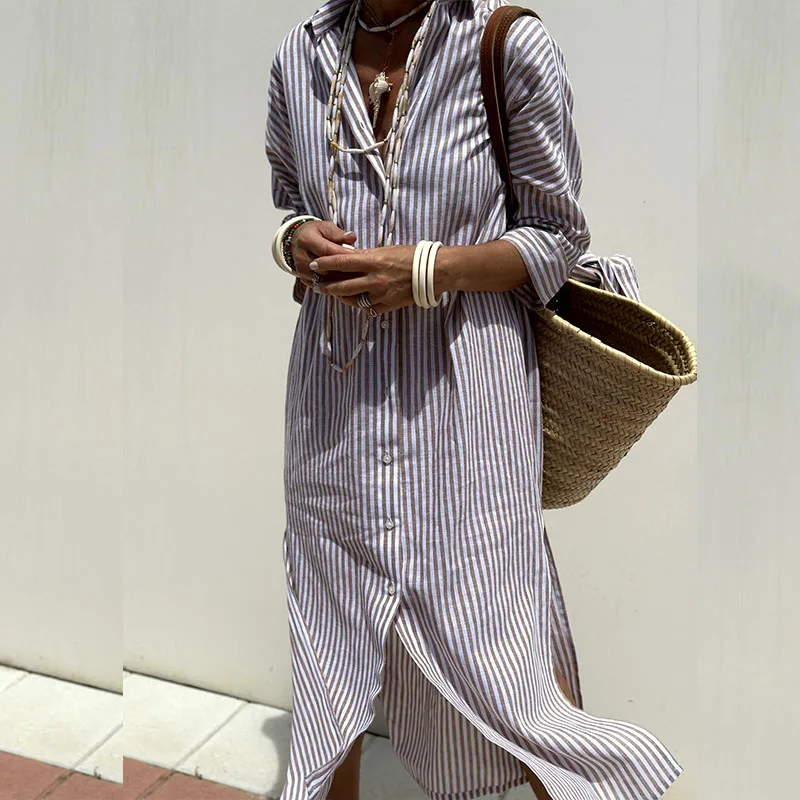 Women’s Shirt Dress Summer Lightweight Breathable Cotton Relaxed Fit Stylish Versatile Midi Outfit 2