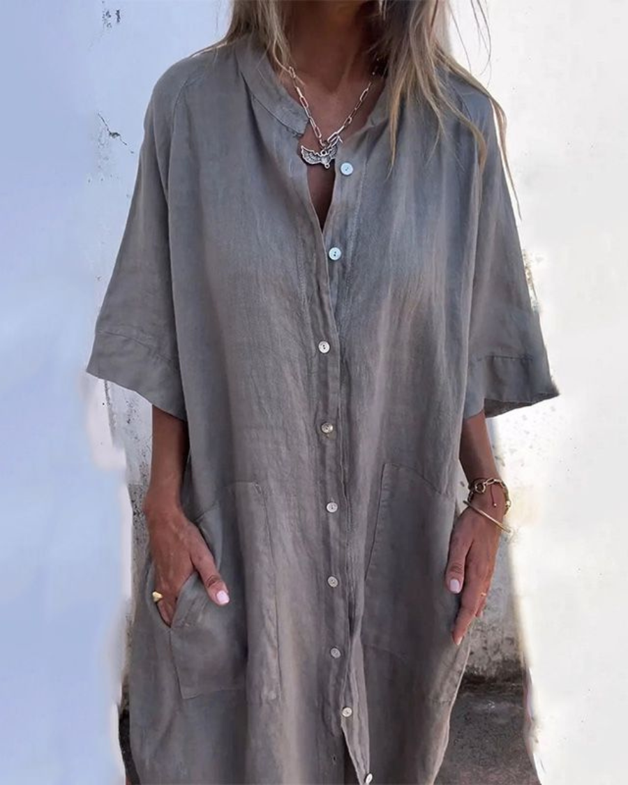 Women’s Shirt Dress | Button Front Pocket Design 0