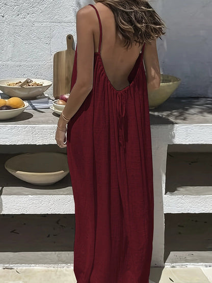 Women's Solid Color Backless Cami Dress 12