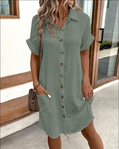 Women's Summer Dress | Collared Mini Button Front Pocket 3