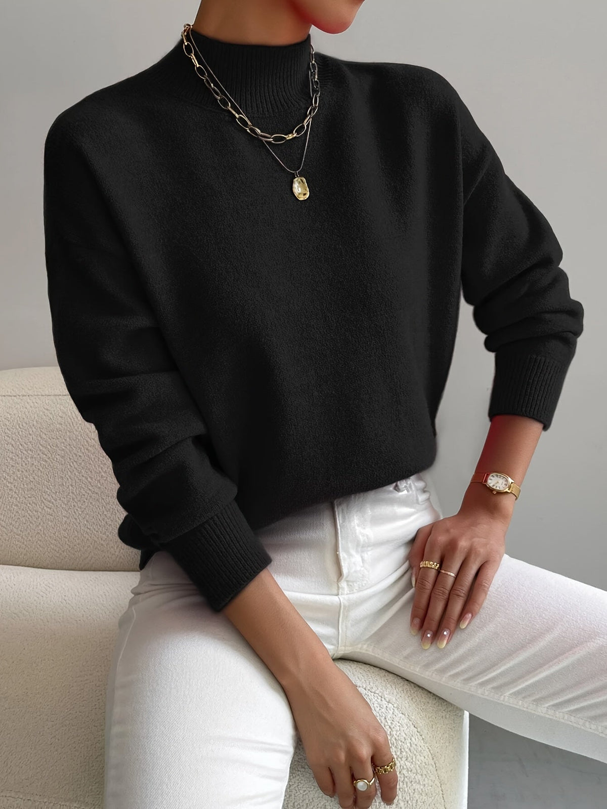 Women's Sweater | Crew Neck with Ribbed Cuff 5
