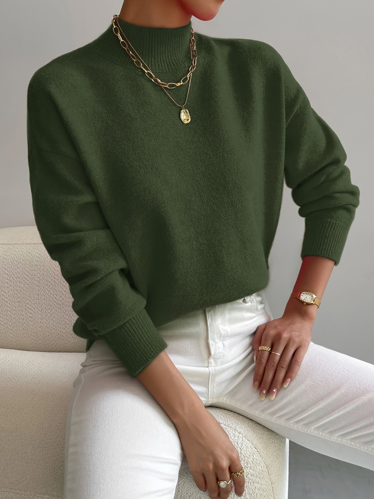 Women's Sweater | Crew Neck with Ribbed Cuff 7