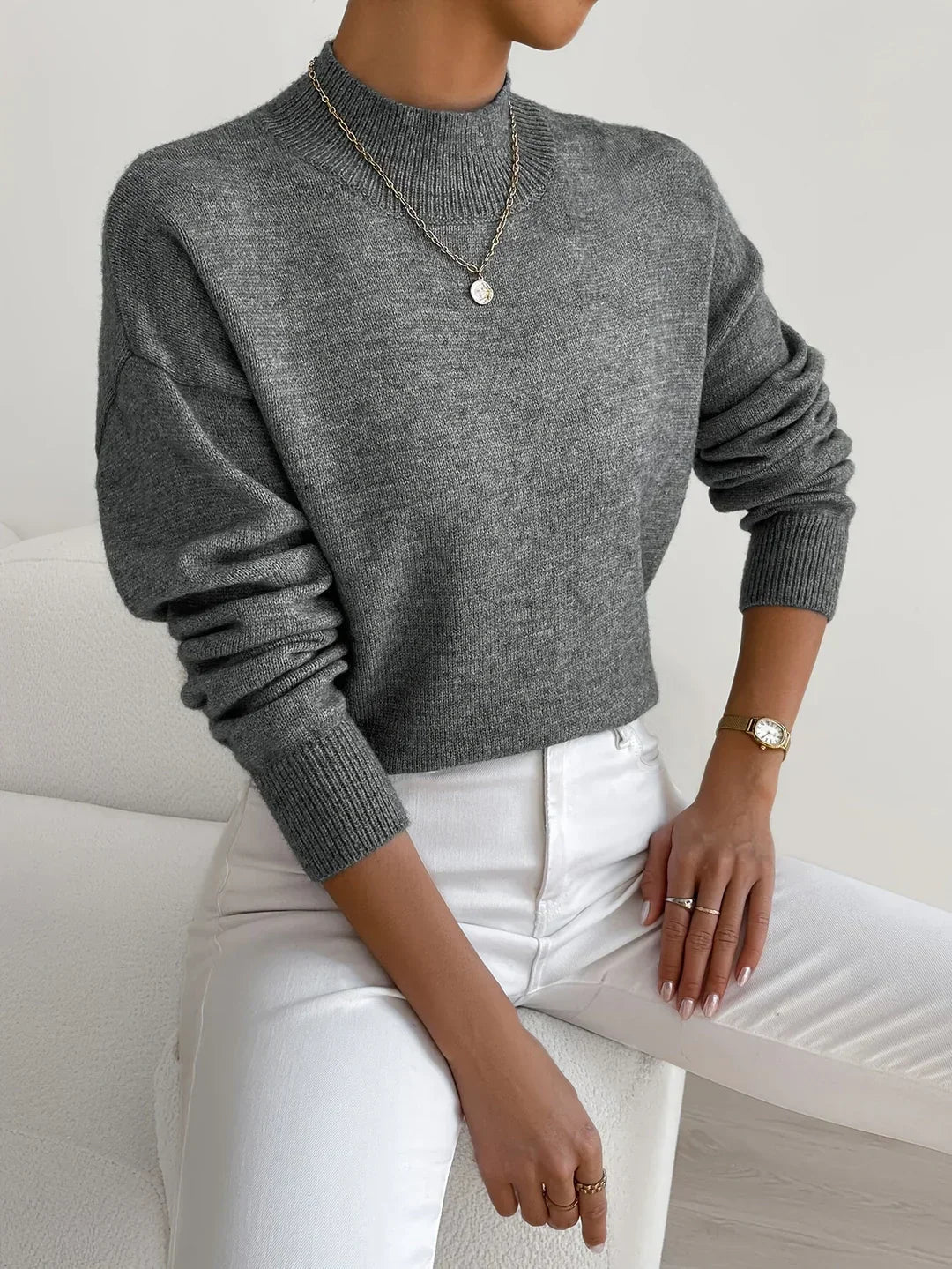 Women's Sweater | Crew Neck with Ribbed Cuff 8