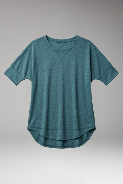 Women's T Shirt with Curved Hem and Short Sleeves 1