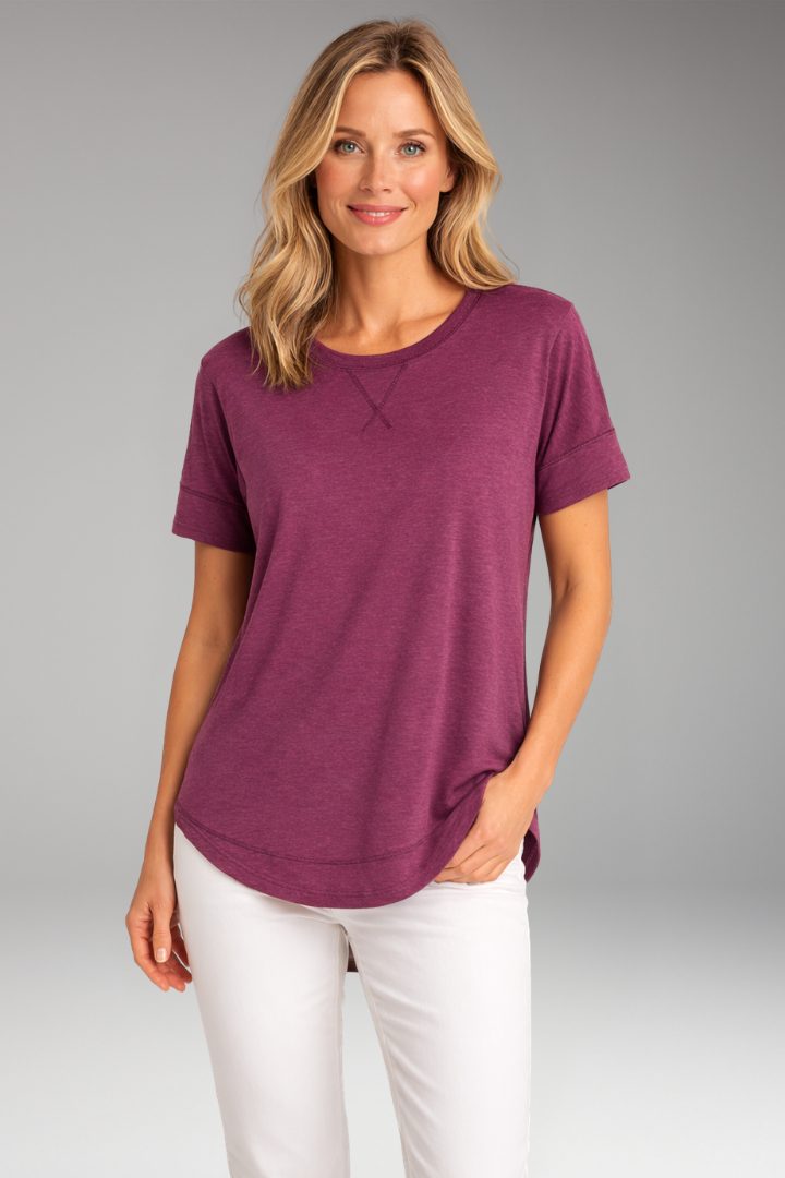 Women's T Shirt with Curved Hem and Short Sleeves 12