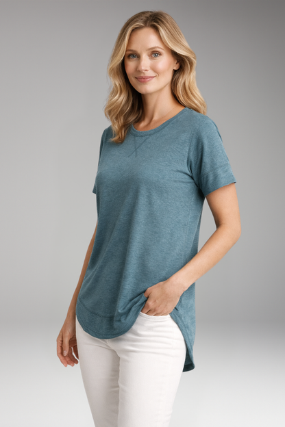 Women's T Shirt with Curved Hem and Short Sleeves 3