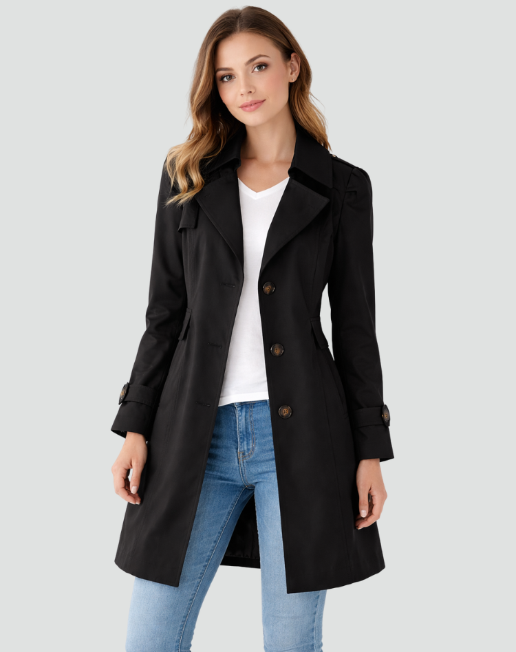 Women’s Tailored Trench Coat Classic Lapel Mid-Length Jacket 0