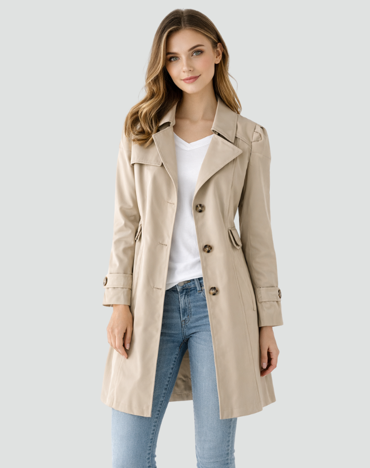 Women’s Tailored Trench Coat Classic Lapel Mid-Length Jacket 1