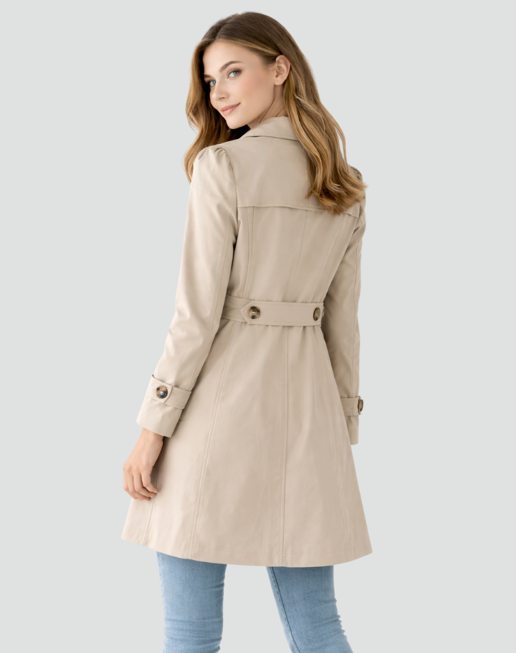 Women’s Tailored Trench Coat Classic Lapel Mid-Length Jacket 4