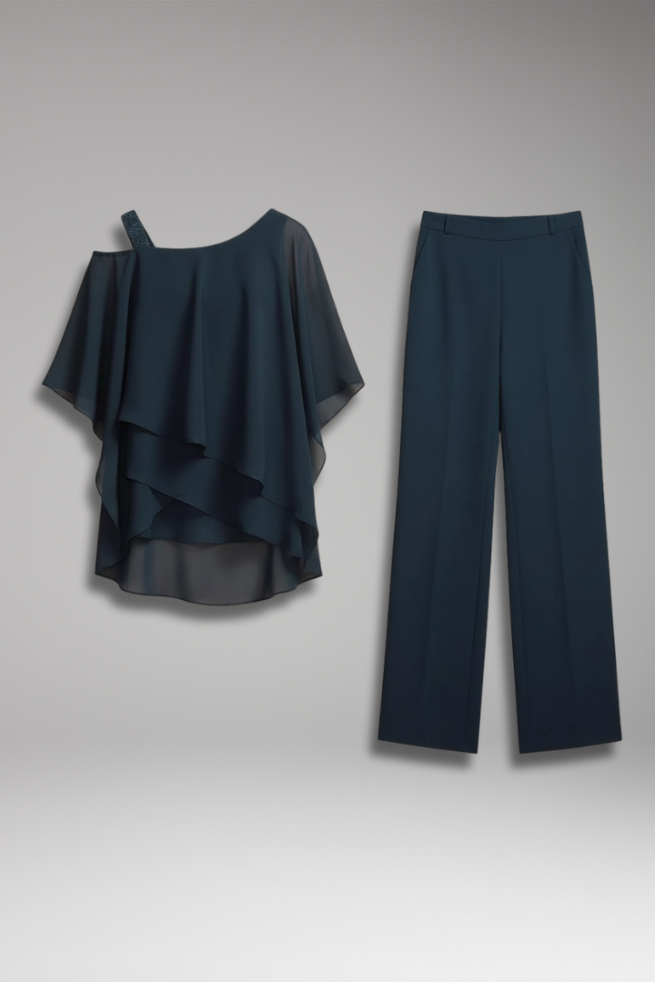 Women's Two-Piece Set with Layered Top and Wide-Leg Pants 1