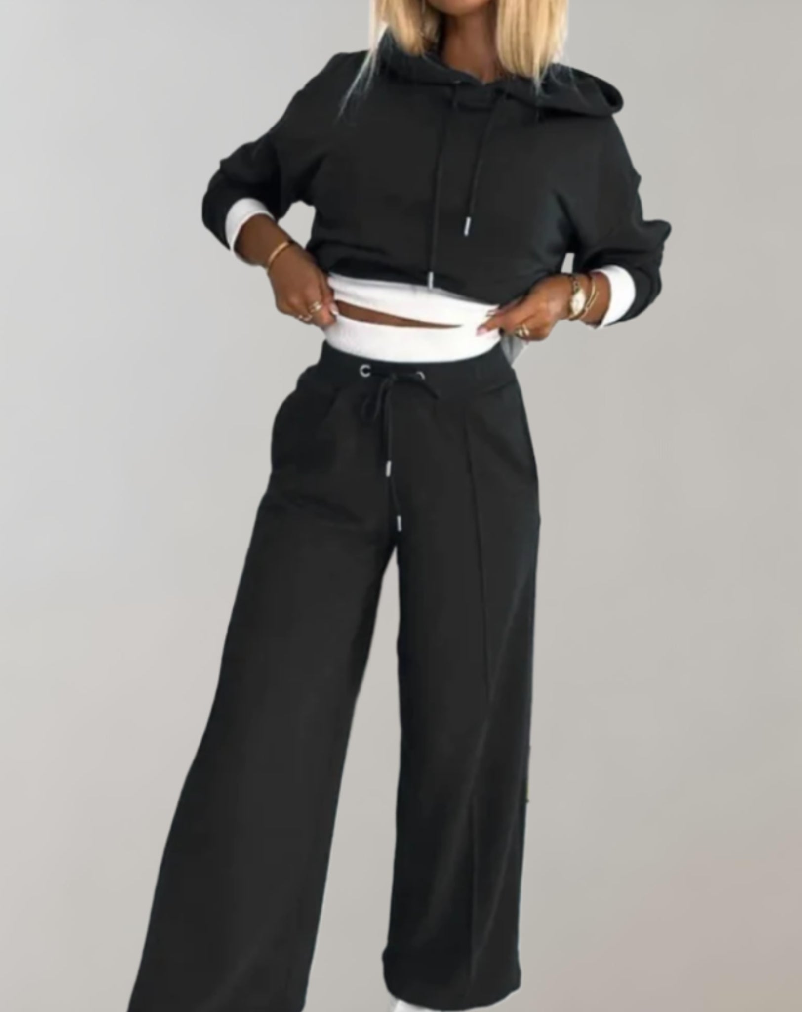 Women’s Two Piece Hoodie and Wide Leg Trousers Set Comfortable Cotton Blend Casual Loungewear Everyday Outfit 0