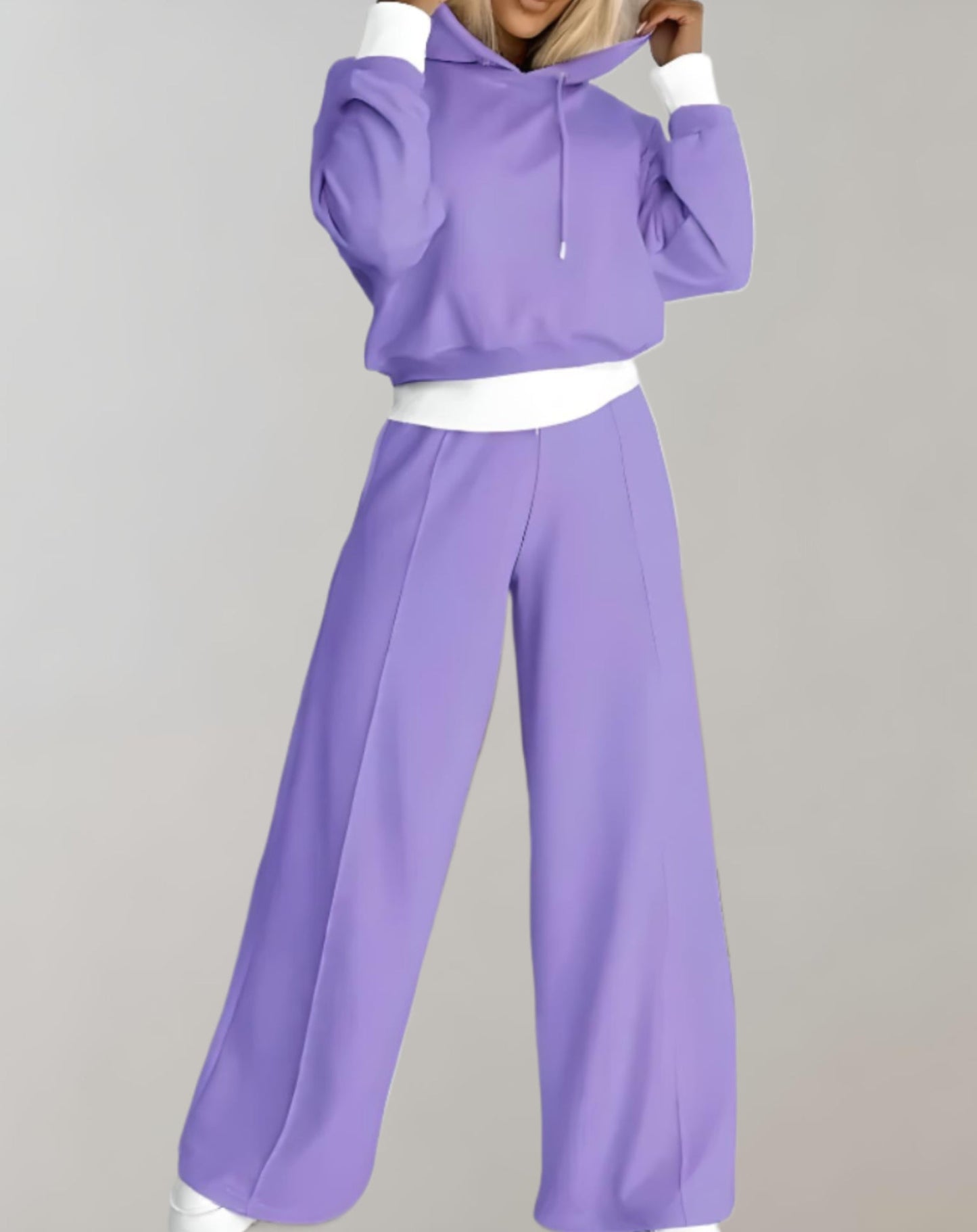 Women’s Two Piece Hoodie and Wide Leg Trousers Set Comfortable Cotton Blend Casual Loungewear Everyday Outfit 1