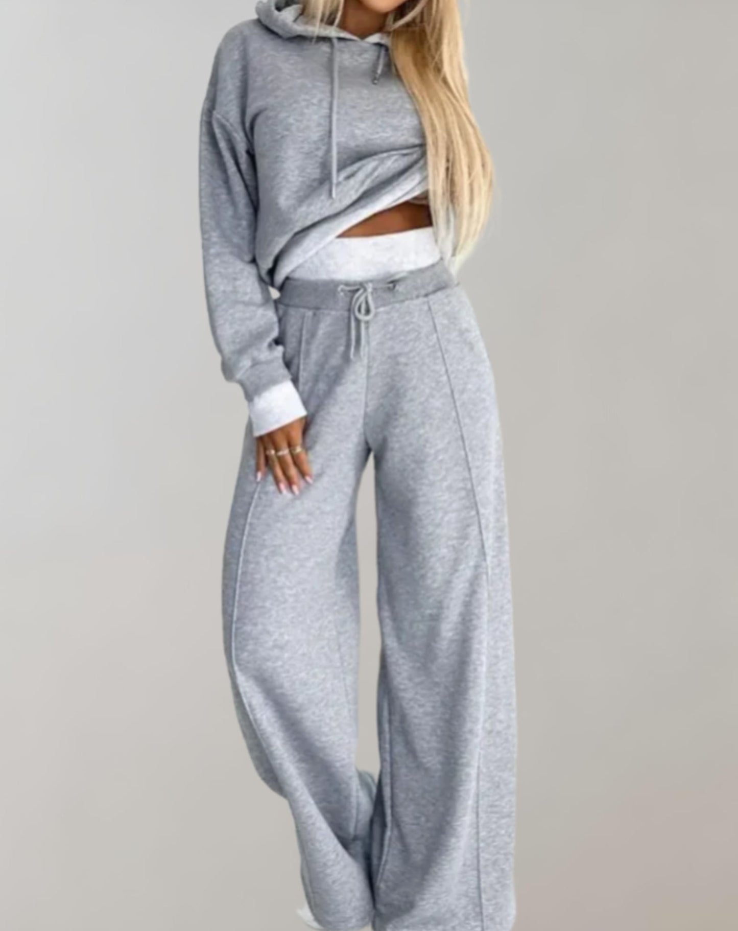 Women’s Two Piece Hoodie and Wide Leg Trousers Set Comfortable Cotton Blend Casual Loungewear Everyday Outfit 2