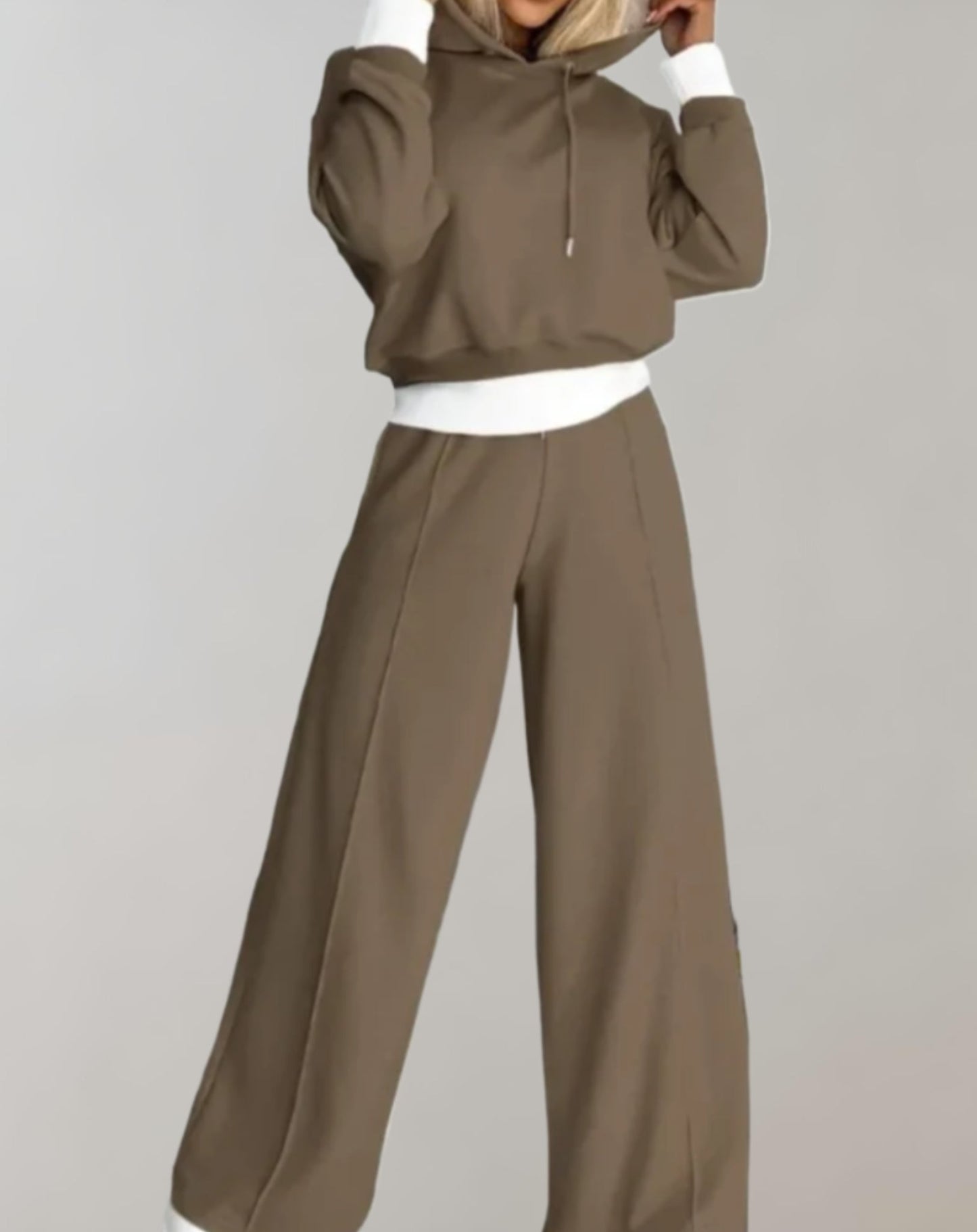 Women’s Two Piece Hoodie and Wide Leg Trousers Set Comfortable Cotton Blend Casual Loungewear Everyday Outfit 4