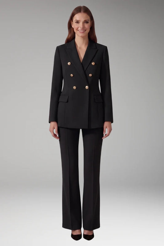 Women's Two Piece Set with Lapel Collar Blazer and Trousers 0