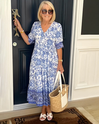 Women's V-Neck Floral Maxi Dress - Lightweight Flowing Summer Dress for Casual Everyday Wear and Special Occasions 0