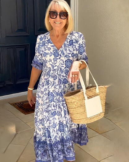 Women's V-Neck Floral Maxi Dress - Lightweight Flowing Summer Dress for Casual Everyday Wear and Special Occasions 3