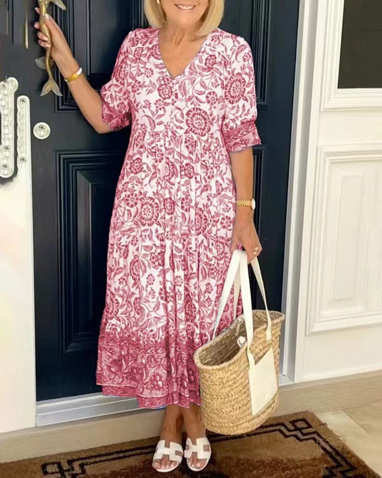 Women's V-Neck Floral Maxi Dress - Lightweight Flowing Summer Dress for Casual Everyday Wear and Special Occasions 7