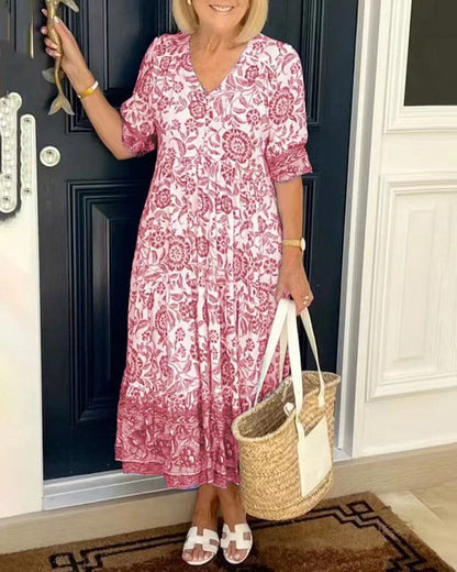 Women's V-Neck Floral Maxi Dress - Lightweight Flowing Summer Dress for Casual Everyday Wear and Special Occasions 7