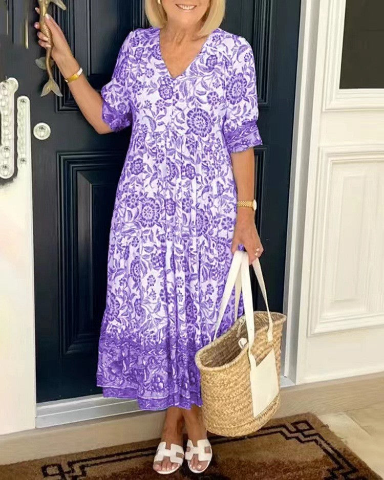 Women's V-Neck Floral Maxi Dress - Lightweight Flowing Summer Dress for Casual Everyday Wear and Special Occasions 8