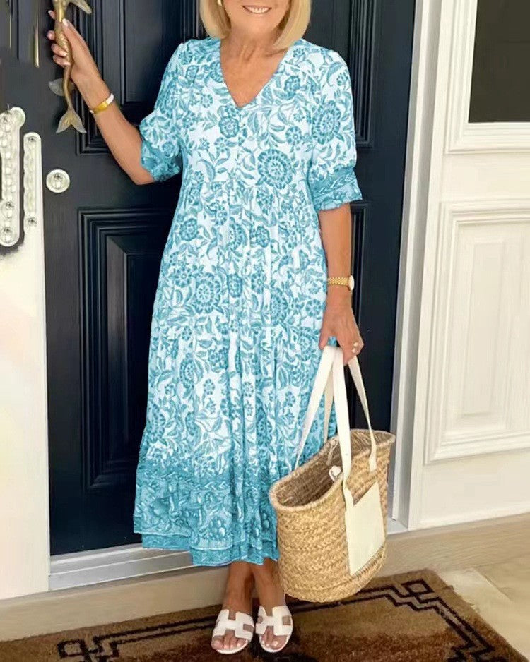 Women's V-Neck Floral Maxi Dress - Lightweight Flowing Summer Dress for Casual Everyday Wear and Special Occasions 9