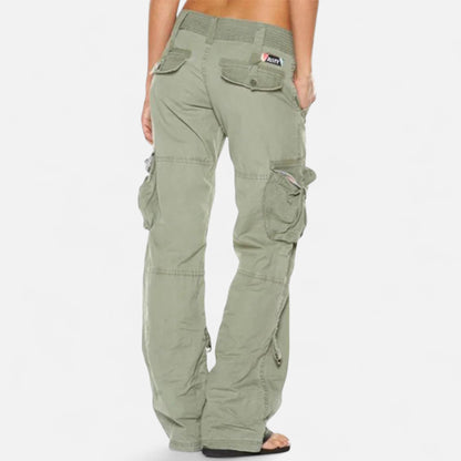 Women’s Wide Leg Cargo Trousers Relaxed Utility Style Pants 2