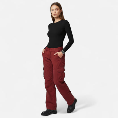 Women’s Wide Leg Cargo Trousers Relaxed Utility Style Pants 5