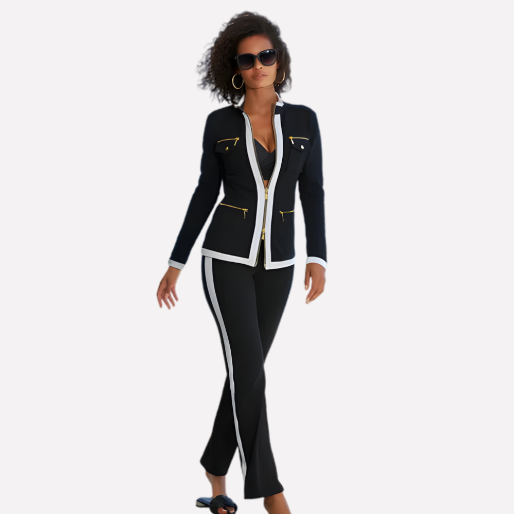Women’s Zip Jacket & Pant Set – Contrast Trim Style 4