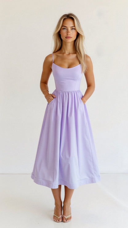 Ascot Style A-Line Midi Dress for Special Occasions