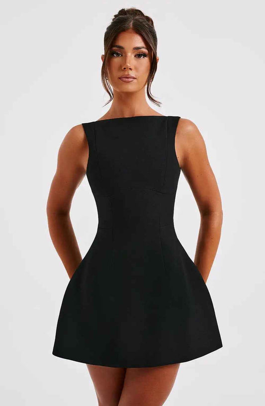 Women's A-Line Mini Dress | Boat Neckline & Sleeveless Smart Occasion