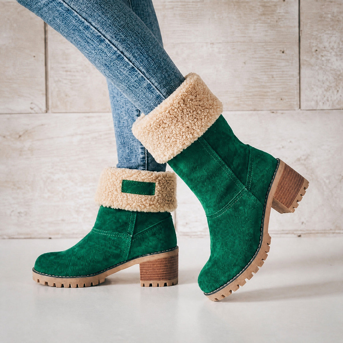 Women's Ankle Boots Block Heel Trim Pull-On Grip Sole
