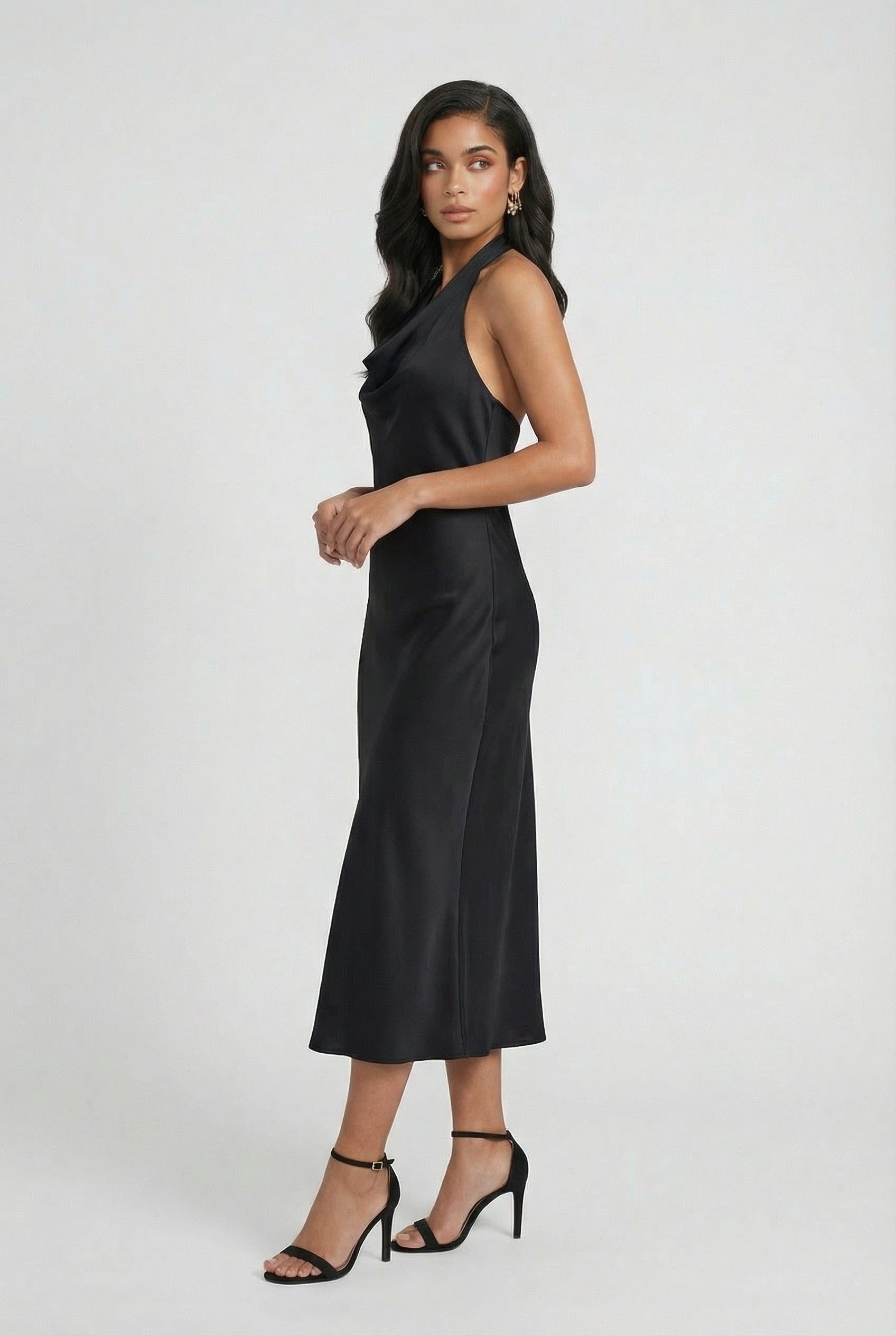 Women's Backless Midi Dress | Elegant Halter Neck & Sleek Evening Style