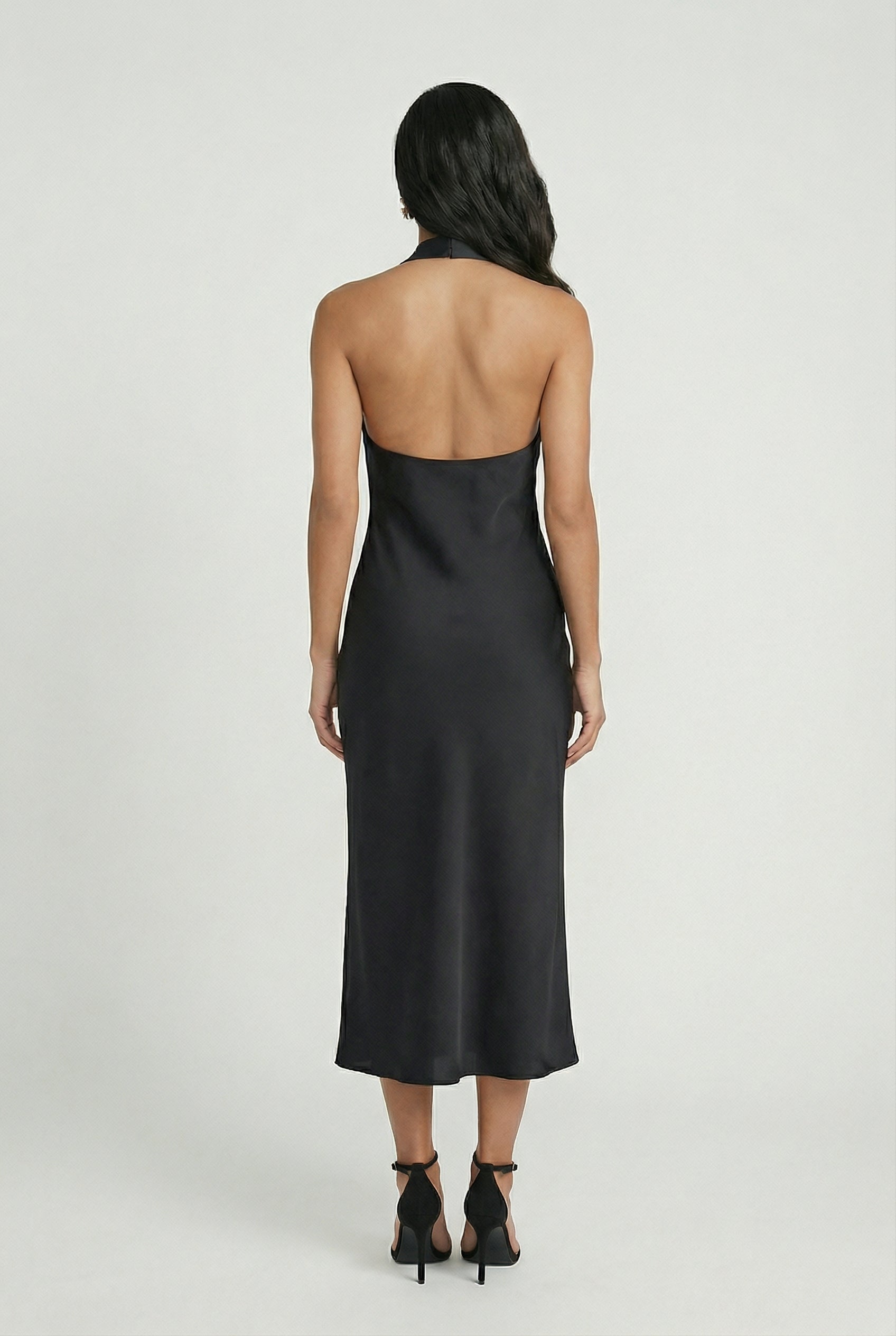 Women's Backless Midi Dress | Elegant Halter Neck & Sleek Evening Style