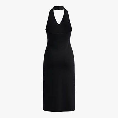 Women's Backless Midi Dress | Elegant Halter Neck & Sleek Evening Style