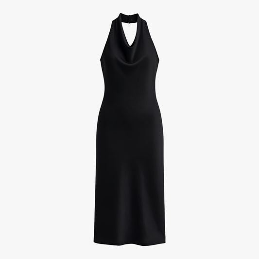 Women's Backless Midi Dress | Elegant Halter Neck & Sleek Evening Style