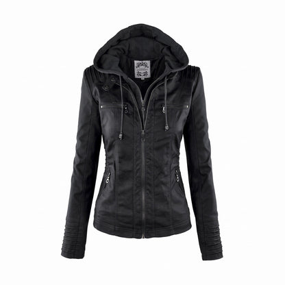 Women's Biker Jacket | Detachable Hood & Zip Pockets