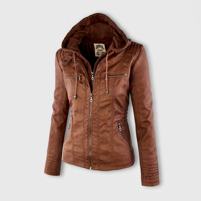 Women's Biker Jacket | Detachable Hood & Zip Pockets
