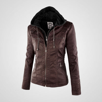Women's Biker Jacket | Detachable Hood & Zip Pockets