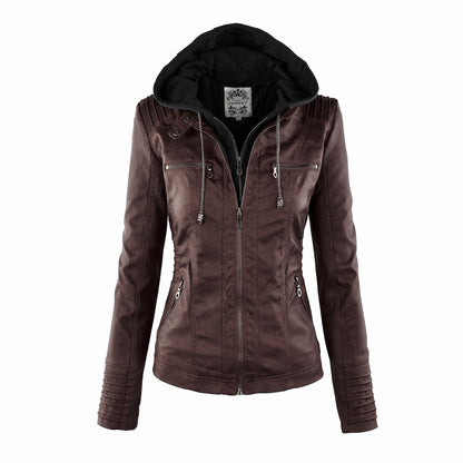 Women's Biker Jacket | Detachable Hood & Zip Pockets