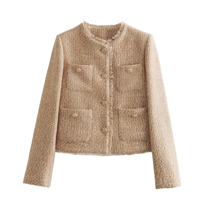 Chic Collarless Women's Blazer with Gold Buttons