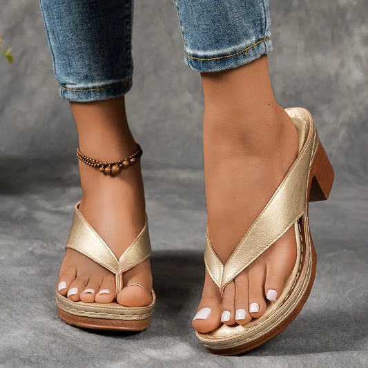 Women’s Block Heel Thong Sandals for Summer Outings