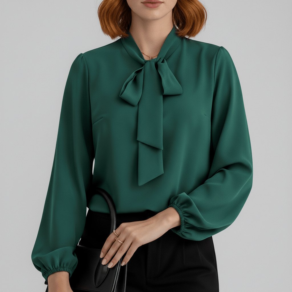 Women's Blouse | Bow Tie Neck Puff Sleeve